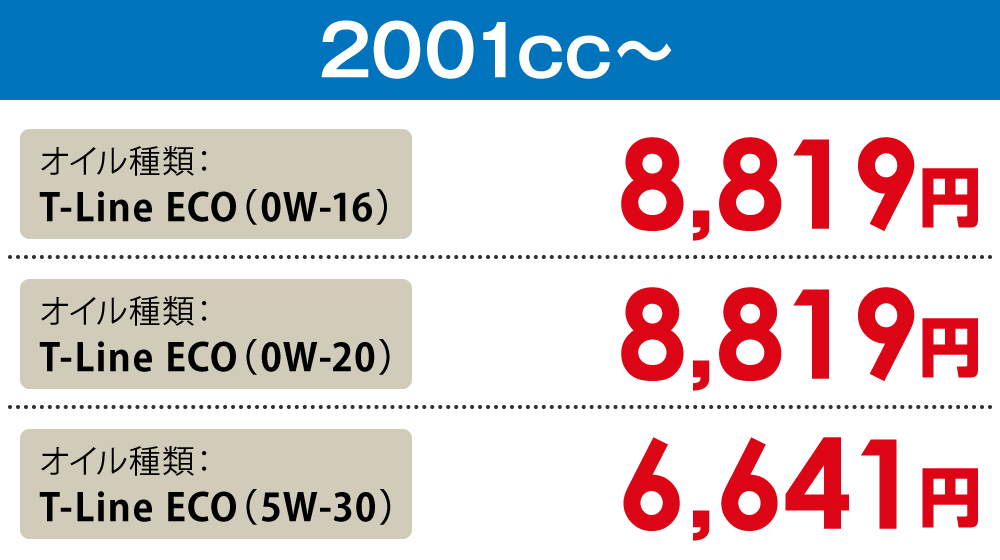 排気量2001cc〜 高性能オイル料金6,641円から